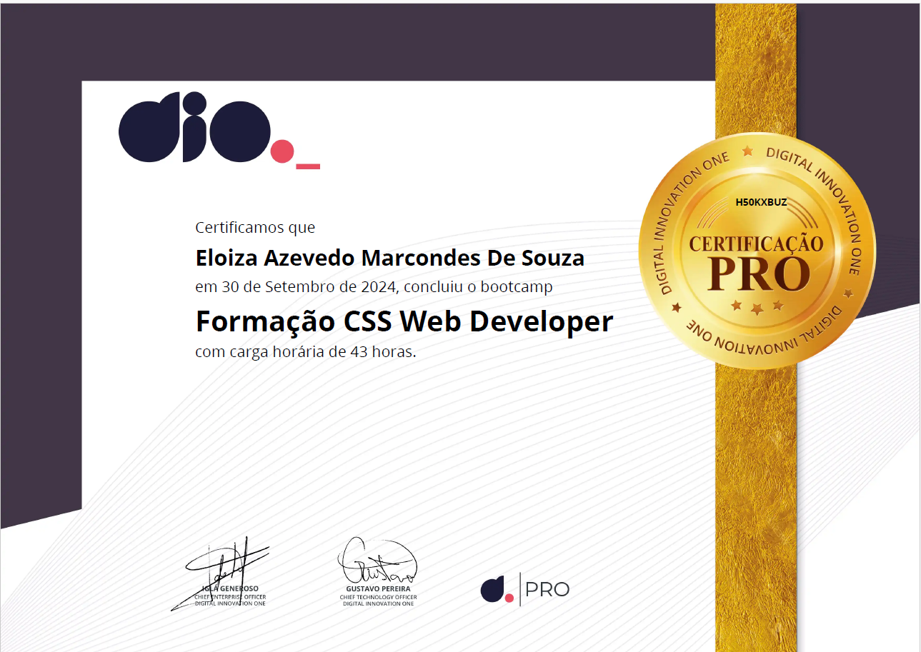 certificado de conclusão do curso Trilha CSS